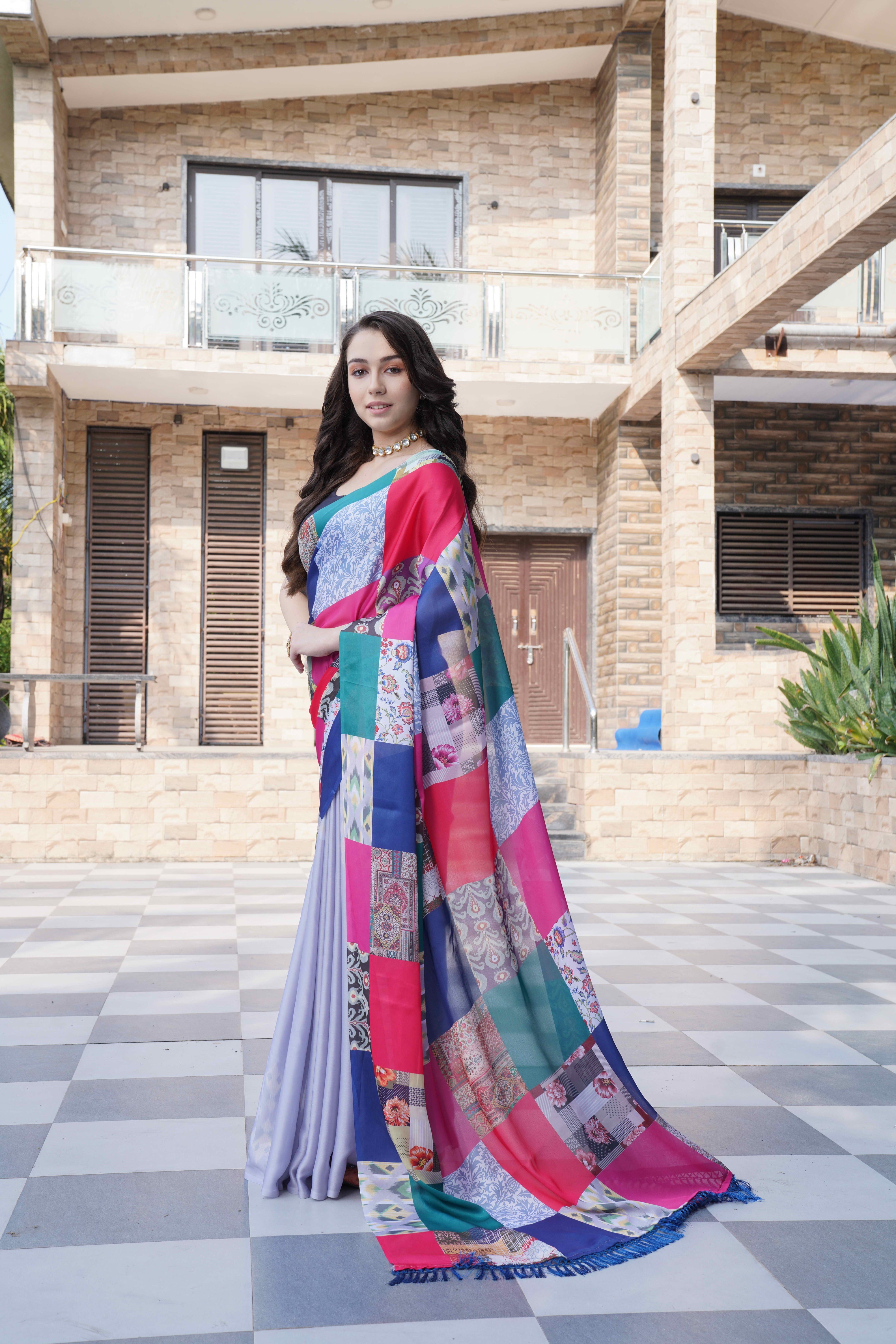 Multicolor Colour Block Georgette Saree